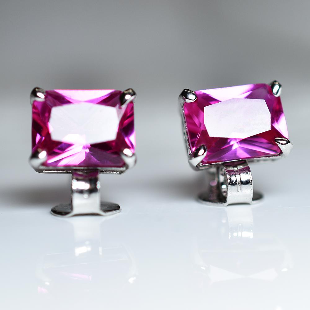 Natural Pink Ruby Earrings 11.10 Ct Pair Emerald Cut Pair For Gift