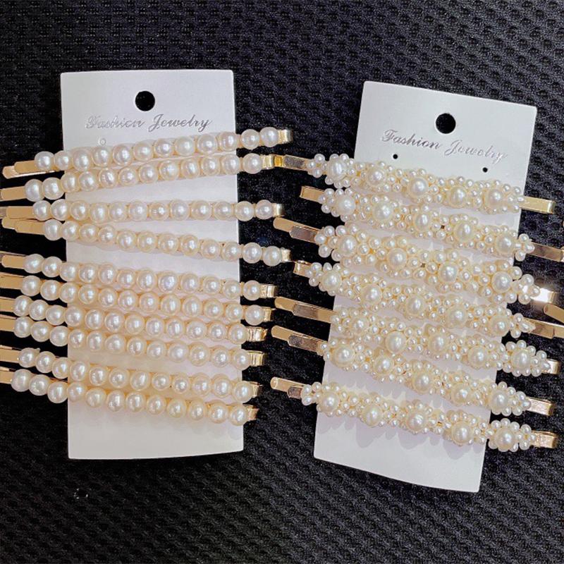 Classic Style Korean Fashion Alloy 3-6mm Freshwater Pearls Hair Clips Hairpins Set for Fashion Girls