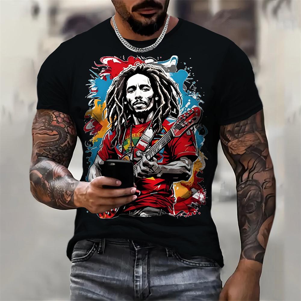 Ретро мужская футболка с рисунком в стиле рок, 3D-печать, модная летняя повседневная футболка с коротким рукавом и круглым вырезом, черные белые классические футболки