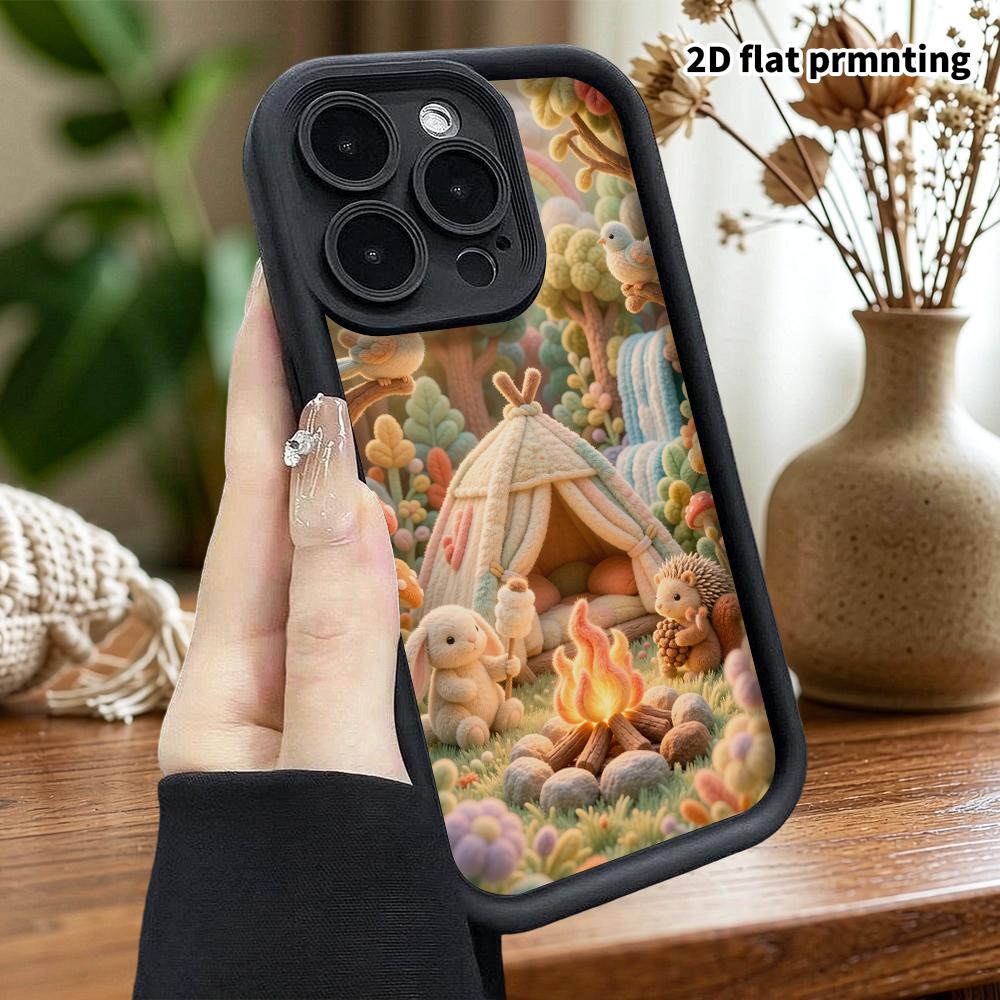 Phone Case: 2D flat, suitable for iPhone 18, 17, 16, 15, 14, 13, 12Pro protective case, forest campsite, perfect Christmas and Halloween holiday gift