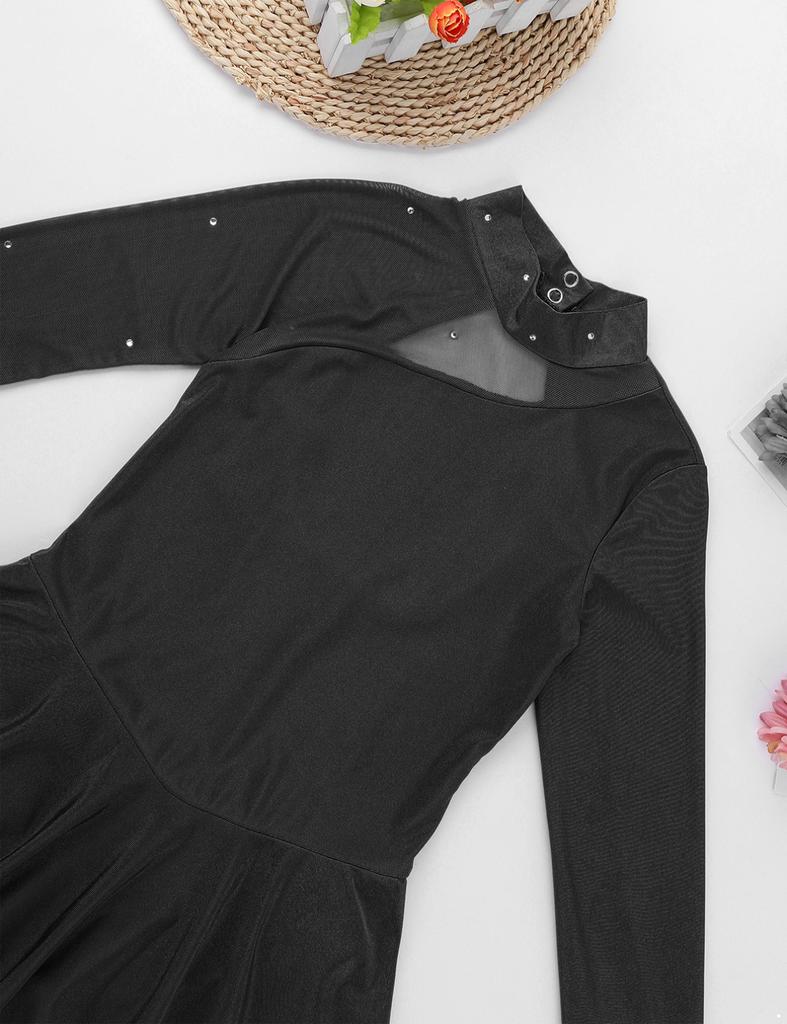 Children Figure Skating Dress Long Sleeves Mock Neck Ice Skating Gymnastics Competition Costume