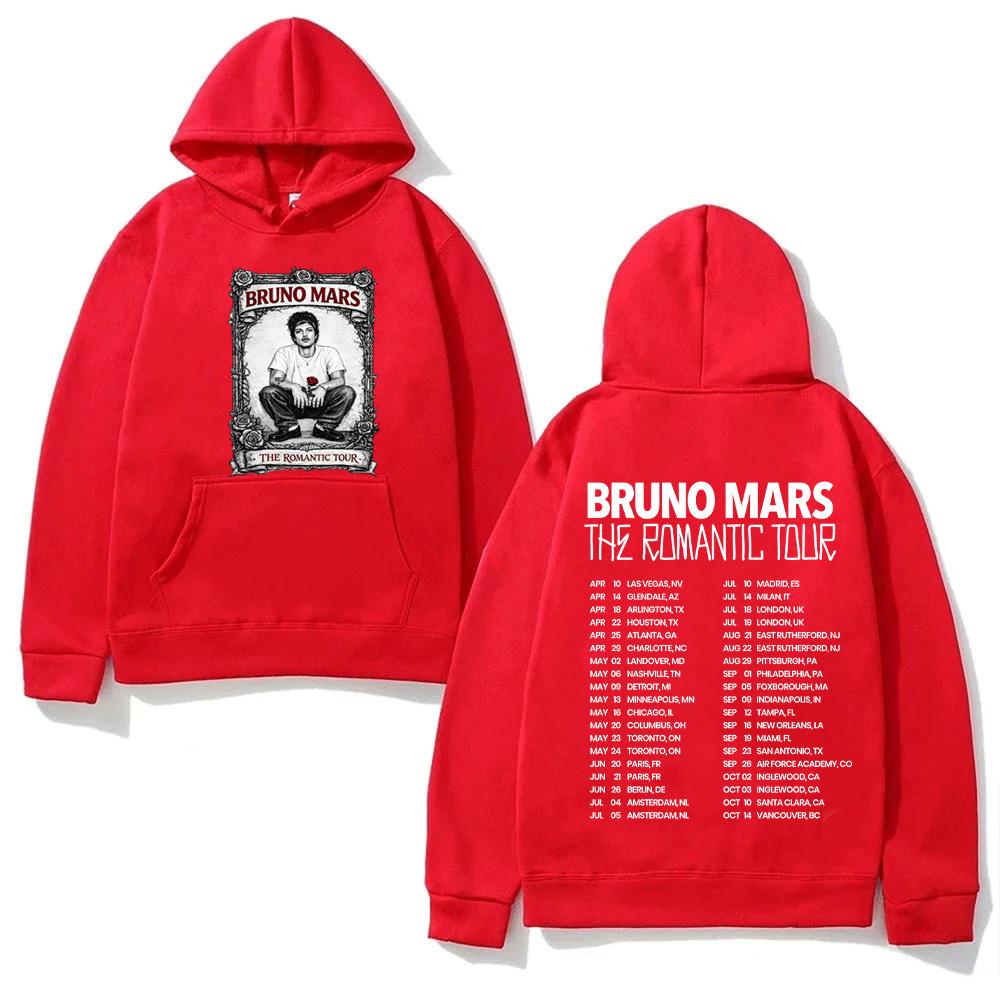 Bruno Mars Romantic Tour Hoodie Pop Soul Concert Hooded Retro Music Fan Merch Tour Outfit Autumn/Winter Clothing Fleece Hooded Mens womens clothes