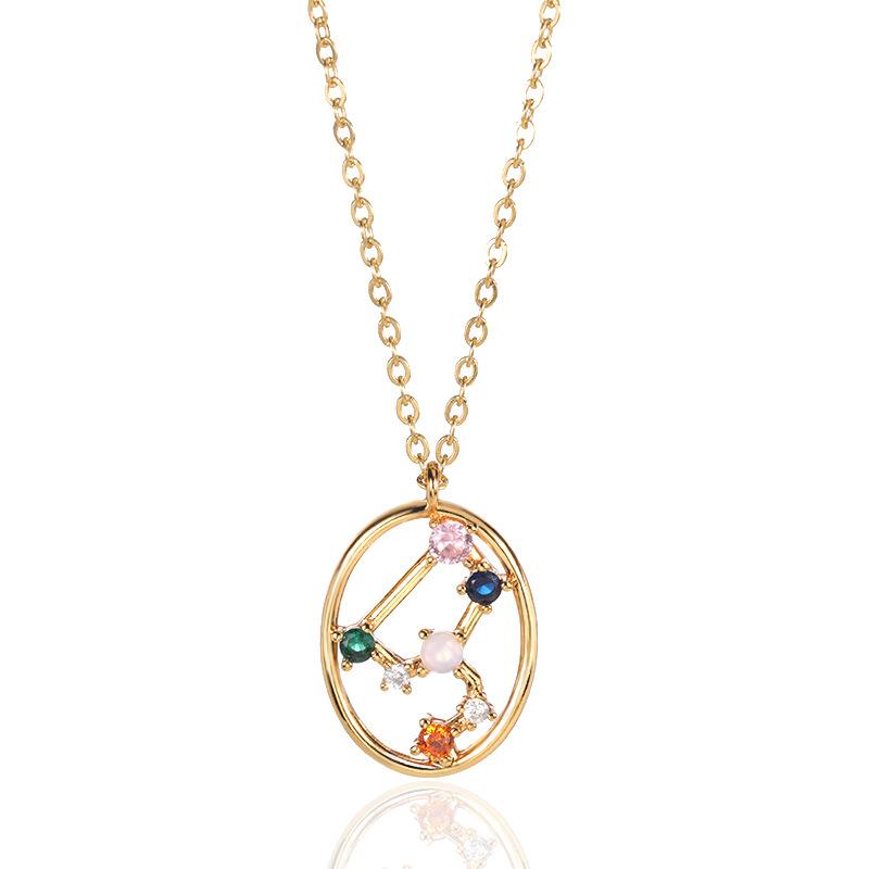 Позолоченные 18-каратные ожерелья со знаками зодиака для девочек и женщин, 12 созвездий, ожерелье с камнем, цветное циркониевое полое ожерелье для влюбленных, изысканные ювелирные изделия, подарки