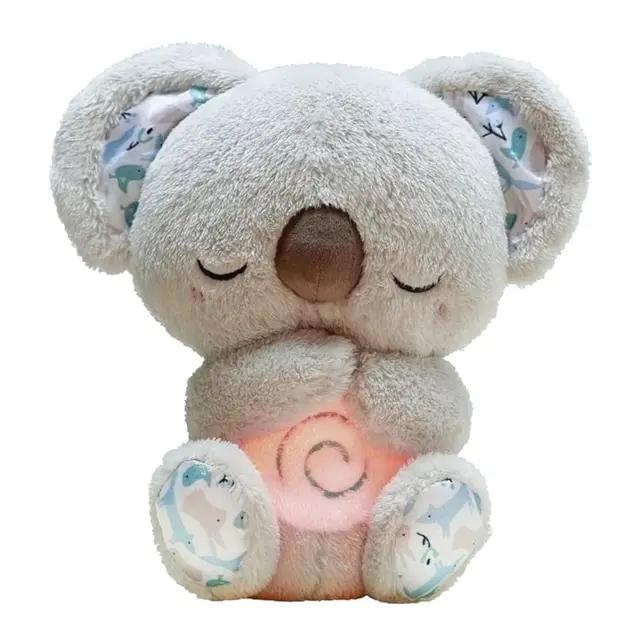 Baby Breathing Bear Baby Soothing Otter Plush Doll Toy Baby Kids Soothing Music Sleeping Companion Sound and Light Doll Toy Gift