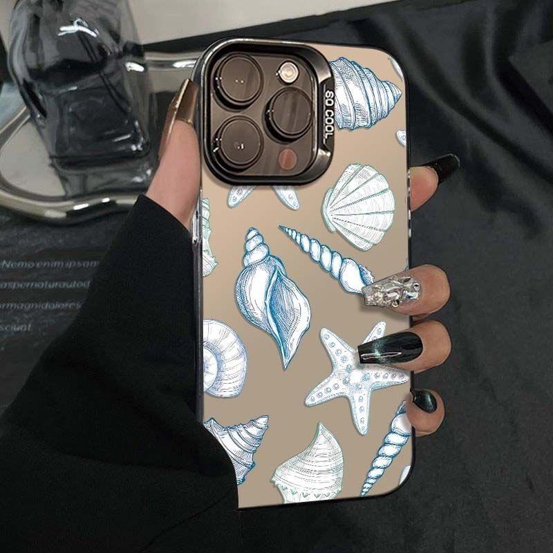 Синий Чехол-Звезда Ракушка для Телефона Для IPhone 16 15 14 13 12 11 Pro Max Матовый Жесткий Задний Чехол Для Iphone 16 Pro 16E Чехол Cover Funda