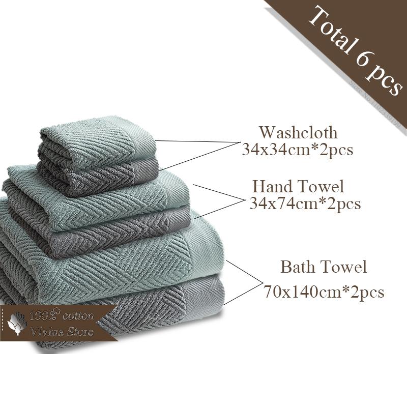 6 Pieces Pure Cotton Bath Towel Set For Adults Soft Geometric Face Towel For Facial Towels Bathroom Set Luxury Washcloth Terry