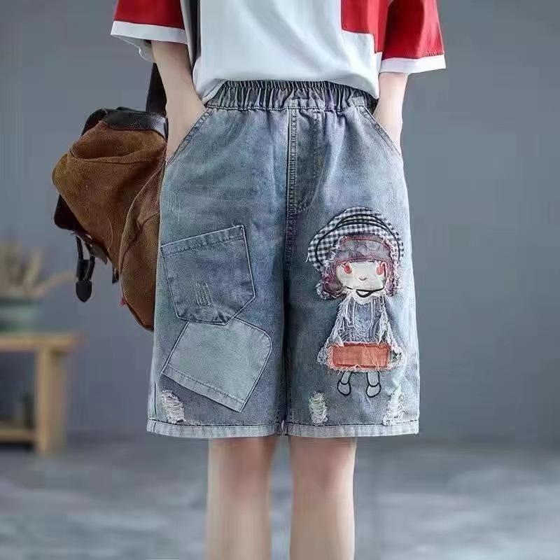 Летние винтажные джинсовые шорты с высокой талией и перфорацией, женские