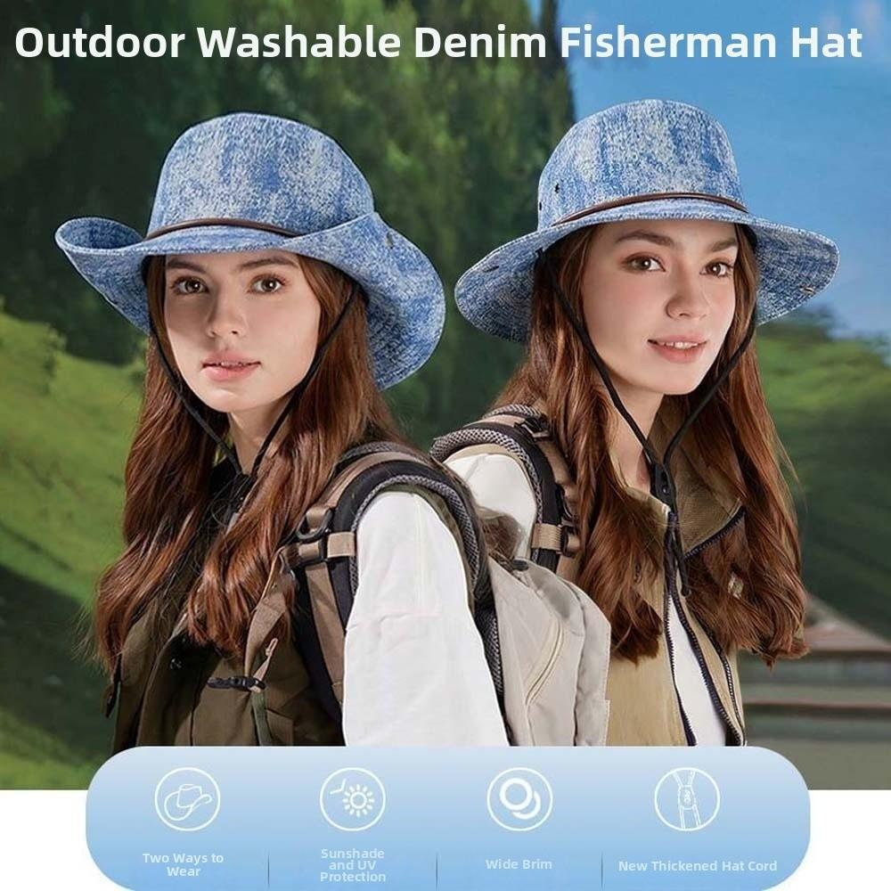 Sombrero Denim Fisherman Hat Drawstring Fishing Cap Soft Sunshade Cowboy Hat Travel