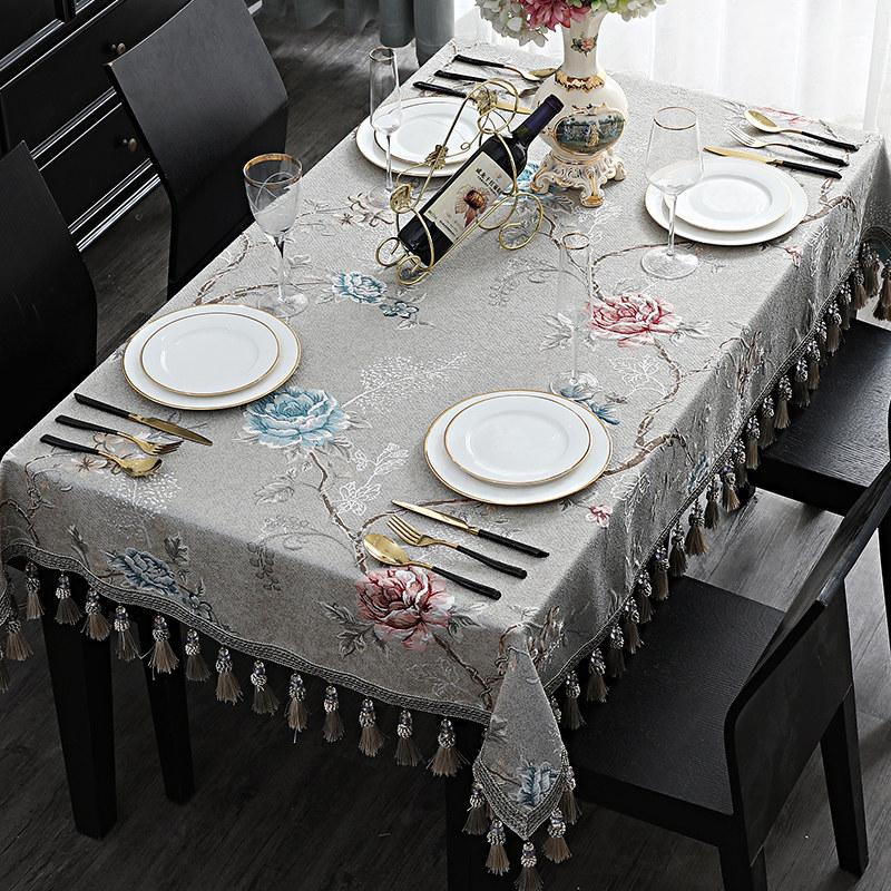 European Luxury Tassels Embroidered Tablecloth, Rectangular, Square, Round, Dining Coffee Table Cover, Party Event Decor