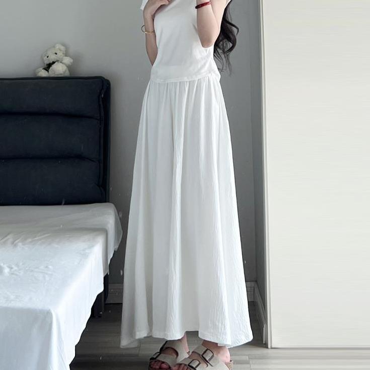 Юбки и брюки из ледяного шелка, антибликовая женская тонкая плиссированная атласная юбка трапециевидной формы с драпировкой и широкими брюками с высокой талией, летняя юбка