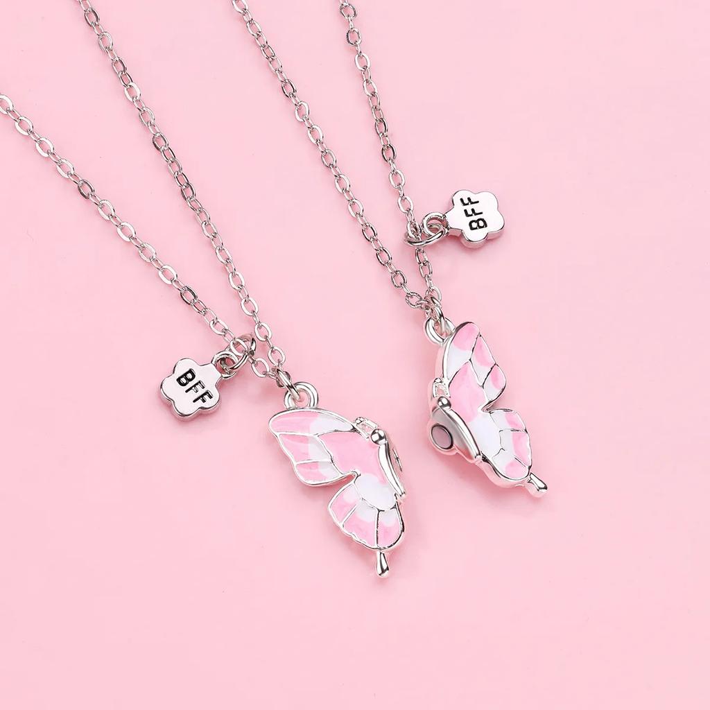 2 Pcs Hot Selling Butterfly Necklace Fashion BFF Friend Necklace Set Exquisite Alloy Magnet Necklace Jewelry Personalized Gift