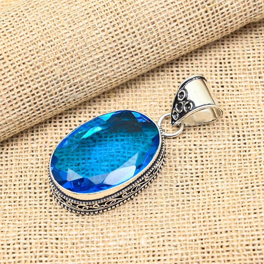 Ослепительный синий топаз, драгоценный камень, подвеска ручной работы из стерлингового серебра 925 пробы для свадебного подарка