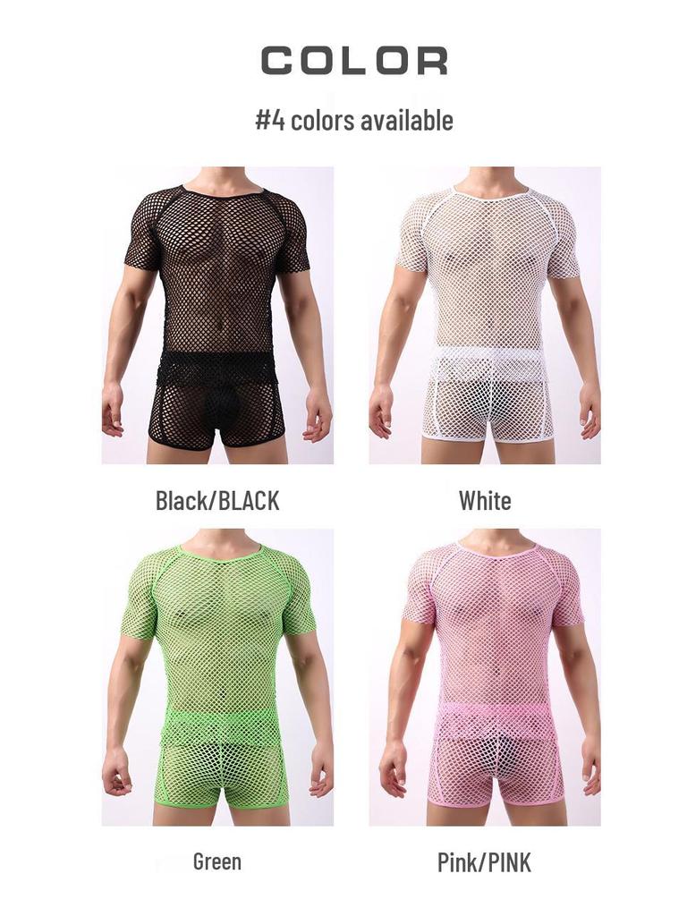 Мужская прозрачная сетчатая футболка - Соблазнительный дизайн с вырезами