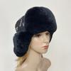 Winter Warm Rex Rabbit Fur Hats Outdoor Thick Earflap Bomber Hats Ushanka