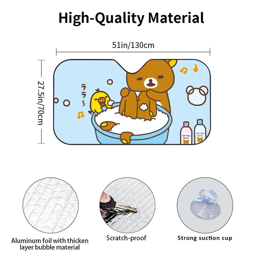 r-Rilakkuma Bear Car Sunshade Curtains Heat-insulating Aluminum FilmReusable Suction Cup Blocks UV Rays Car Sun Visor Protector