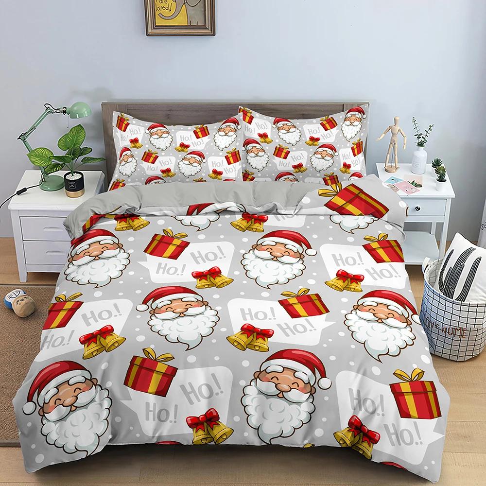 Santa Claus Pattern Bedding Set Christmas Deer Duver Cover Set for Kids Boys Girls Quilt Cover Queen Polyester Comforter Cover