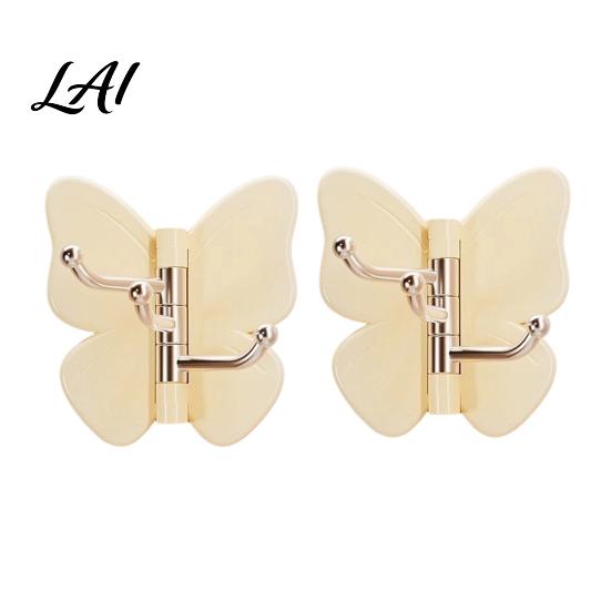 Butterfly Design Hooks Rotating Adhesive Wall Hooks 3-Prong No-Drill Swivel Hangers with Flexible Storage Adjustable Angle Space-Saving Hook,