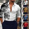 Men Shirt Gradient 3D Printed Long Sleeve Turndown Collar Slim Fit Temperament Button Down Shirt