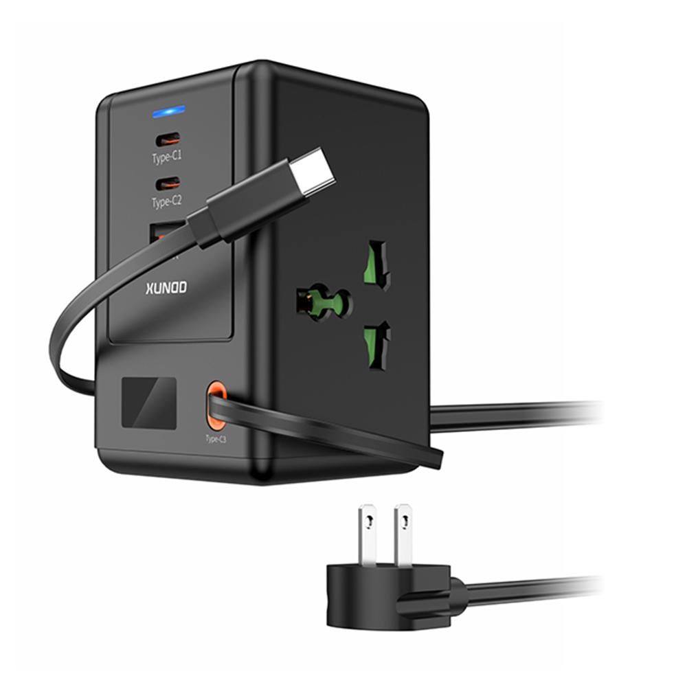 XUNDD XDCH-123 PD 30W Universal USB Power Strip with Retractable Cable Desktop Charging Station, 2 AC + 3 USB-C + 1 USB-A