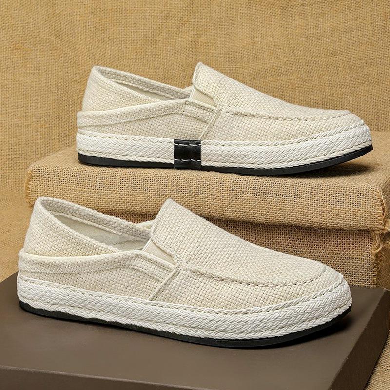 2025 New Men's Casual Shoes Summer Loafers Linen Breathable Walking Shoe Classic Flat Lazy Shoes for Men Weaving Tenis Masculino