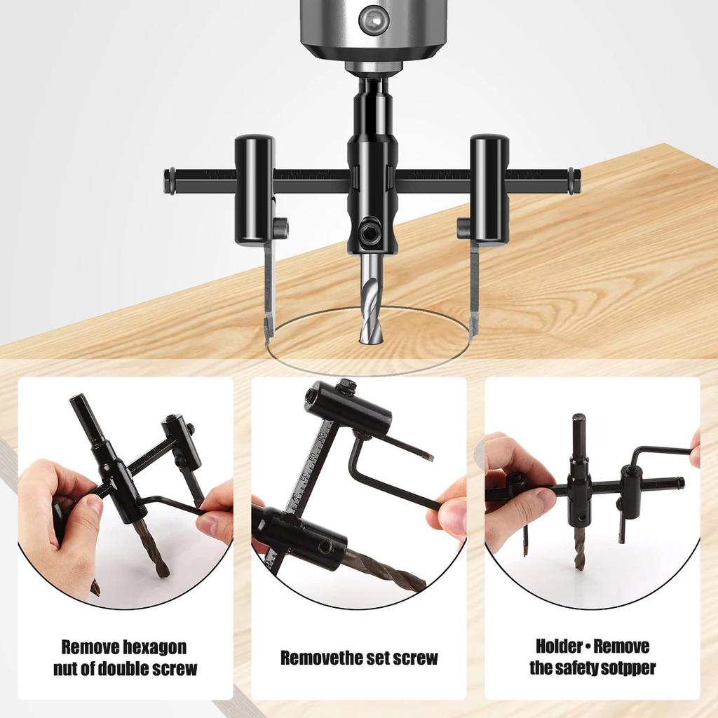 1PC 30/40-120/200/300mm Adjustable Circle Hole Saw Aircraft Type Hole Opener Circle Hole Cutter Drill Bit Woodworking DIY Tool