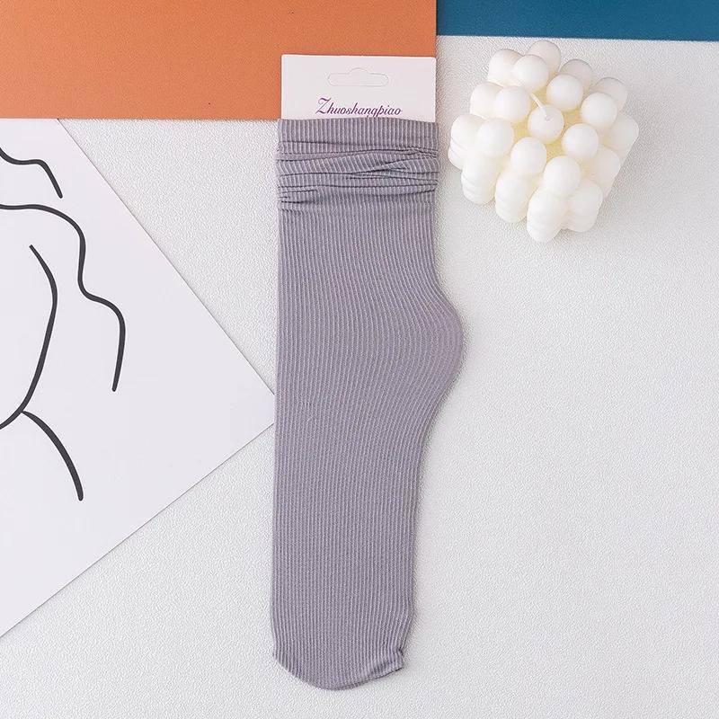 One Pairs Japanese Korean Women Ice Thin Loose Calf Tube Socks Summer Nylon Socks Fashion College Style Solid Color Socks