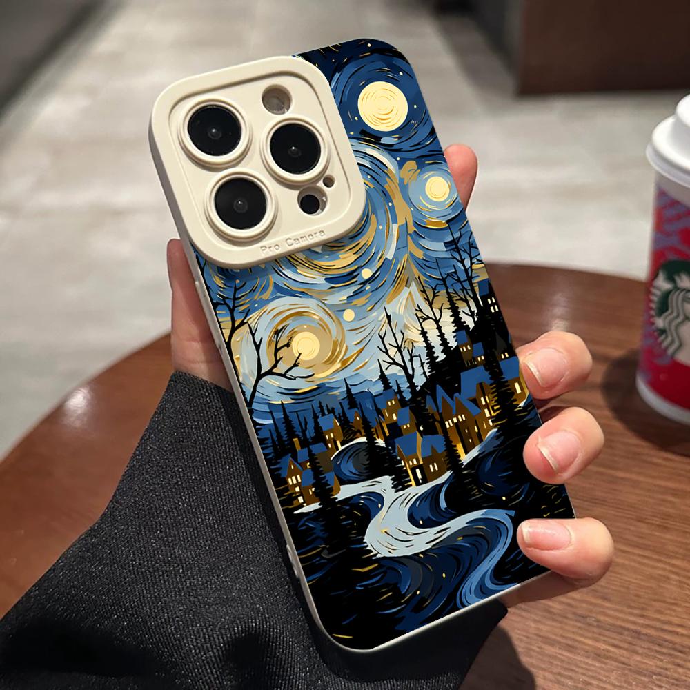 Художественный Чехол Ночь Звезд для iPhone 16 14 15 7 8 Plus XS XR X Для iPhone 17 16 15 14 13 12 11 Pro Max Защитный Funda