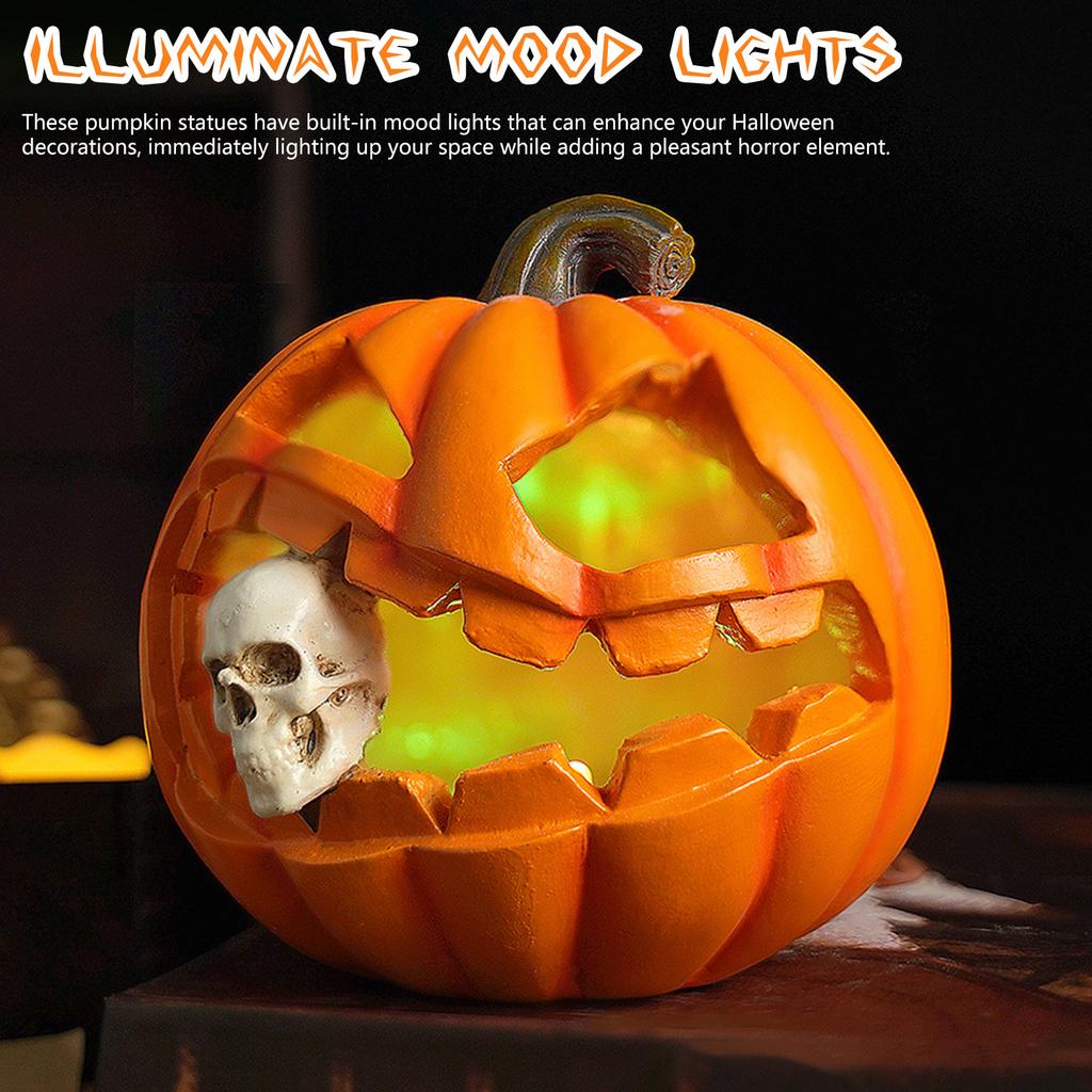 Хэллоуин Тыква Призрак Череп Декор из смолы Винтажная настольная скульптура для жуткой вечеринки Домашний офис Сад Украшение