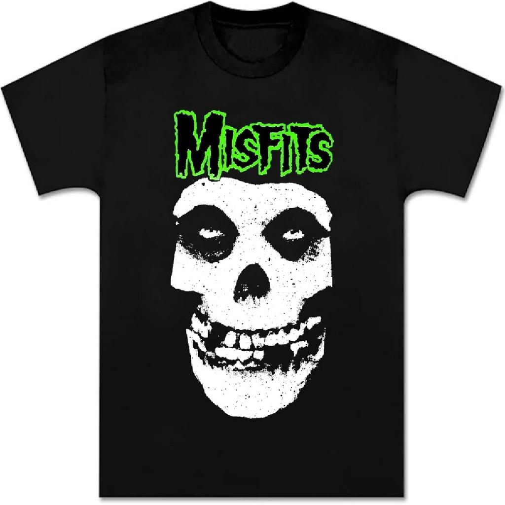 Футболка Misfits Ретро Панк-рок группа Унисекс Посадка Мужская Новинка Зеленый Графический Принт Мягкий Хлопок Футболка Винтаж Молодежный Черный