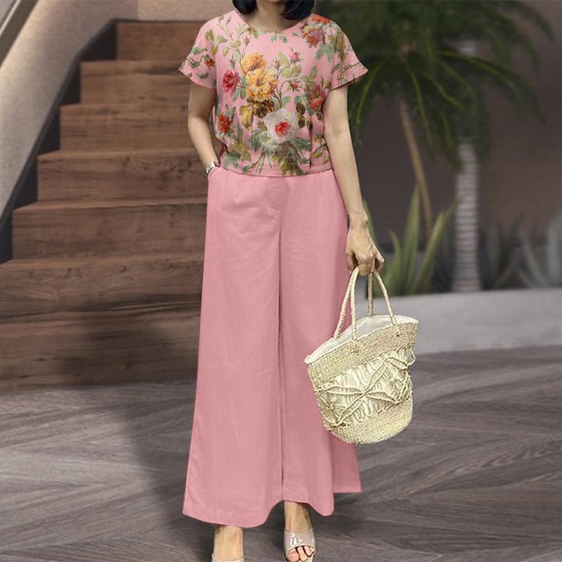 ZANZEA Женская блузка и брюки, летний повседневный брючный костюм из двух предметов, комплект