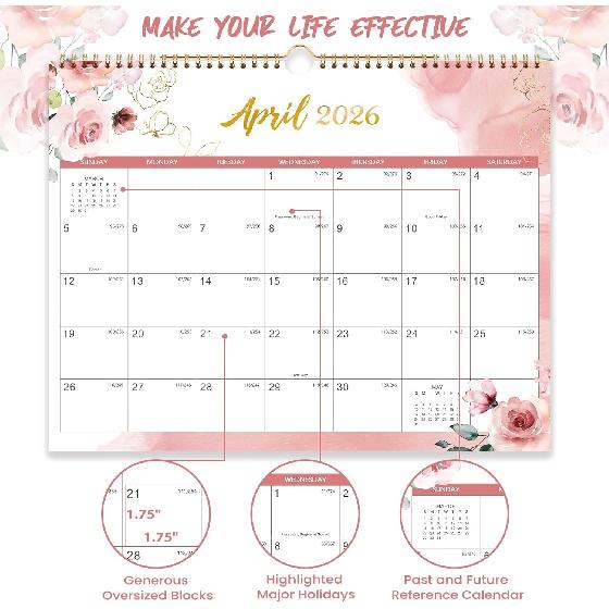 2026 Wall Calendar - 12 Months Calendar from Jan. 2026 - Dec. 2026, 14.8" x 11.6", Large Wall Calendar 2026 for Daily Organizing