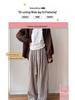 Women's Coffee Pinstripe Wool Pants: Petite 150, High-Waist, Wide/Narrow Leg, Autumn/Winter Drape