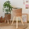 Ротанговая подставка для комнатных растений Плетеная из соломы подставка для цветочных горшков Табурет с ножками Напольные кашпо Корзины Стойка Деревянная полка для растений