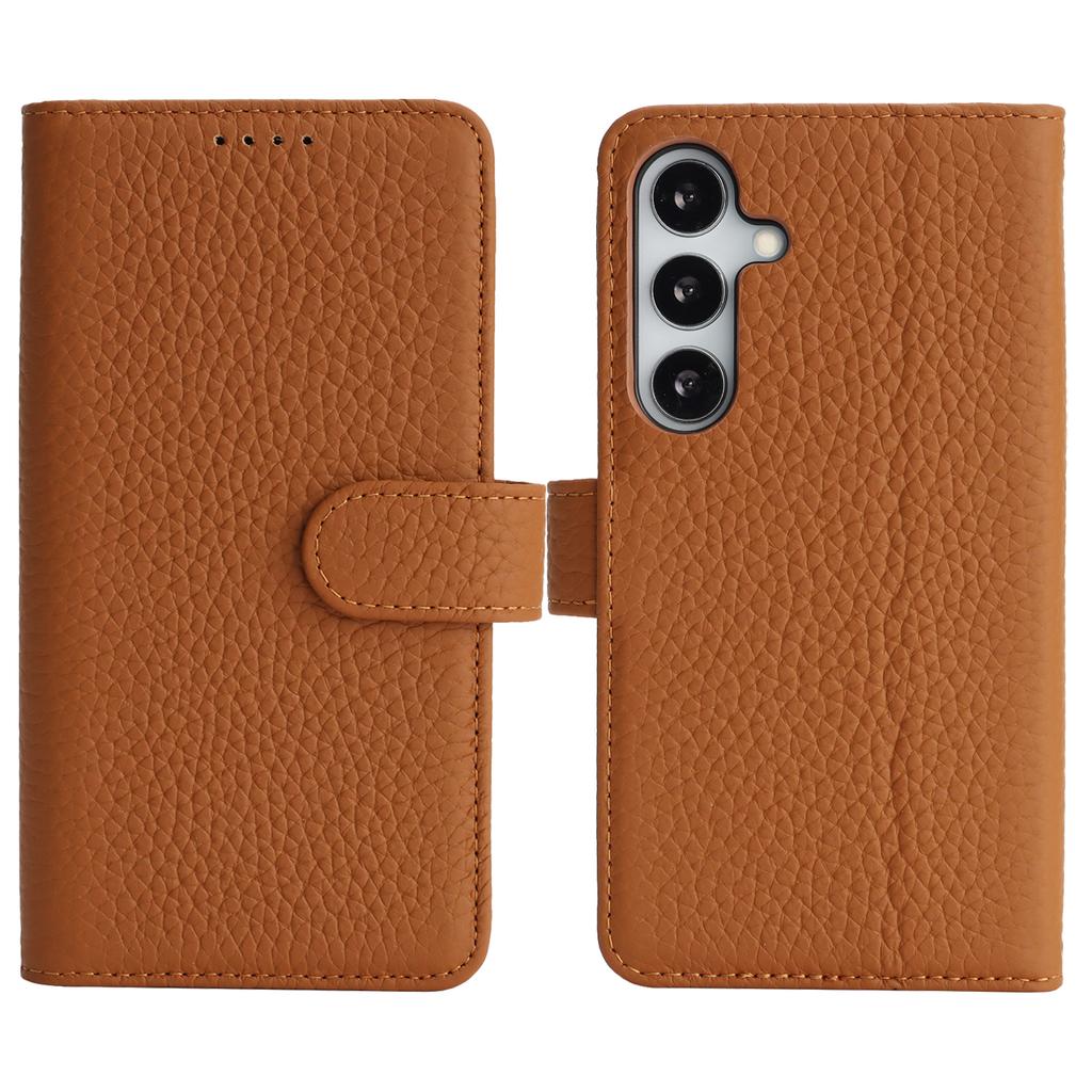 Для Samsung Galaxy S25 Чехол-подставка Текстура личи Натуральная коровья кожа Кошелек Чехол для телефона с RFID-блокировкой