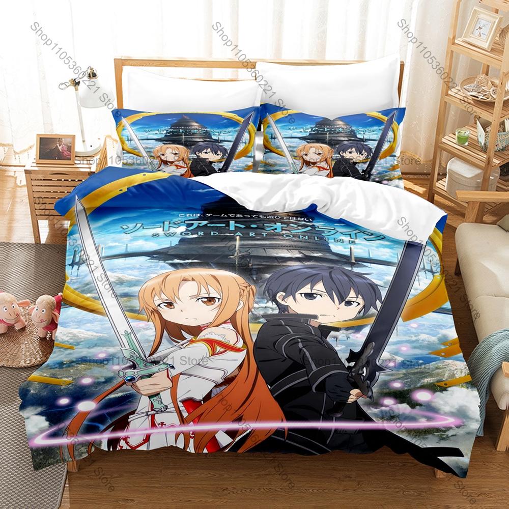 Kirito Asuna SAO 3PCS Bed Set Vivid Character Print Cozy Microfiber Home Bedding 2026 Duvet Cover 2 Pillowcase