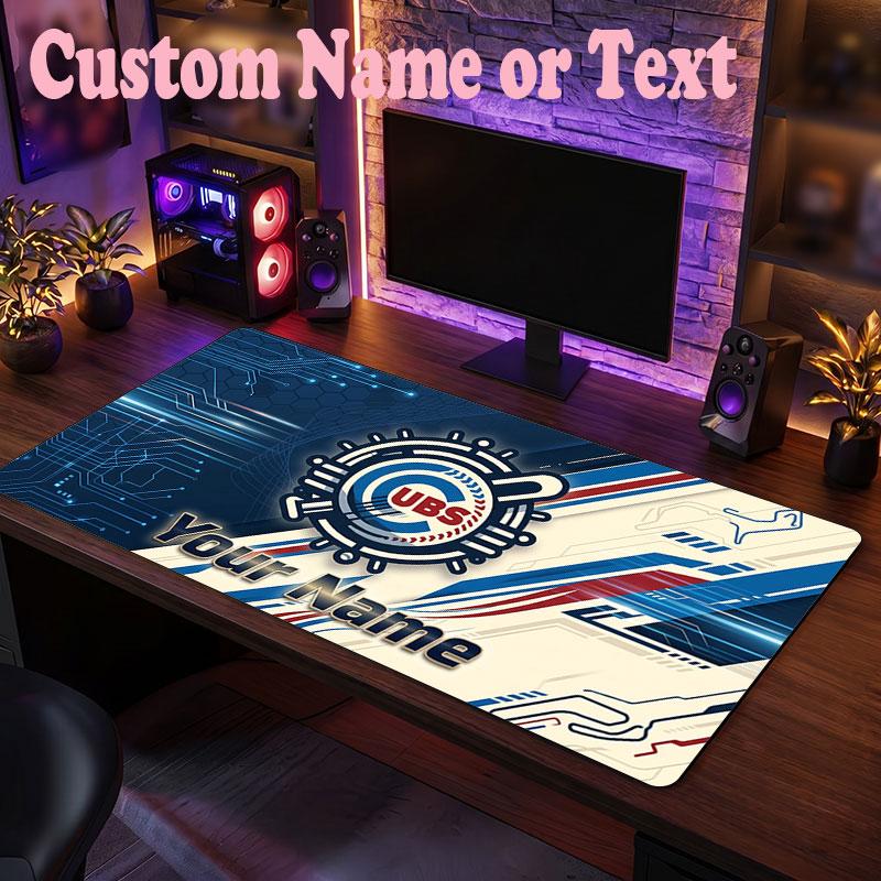 Chicago Cubs Customized Name Text Mouse Pad, Large Desk Mouse Mat Personalized Home Office Present