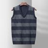 Autumn and Winter Sleeveless Men's Fur Vest Fashionable Casual Jacquard V-neck Sweater Vest Vest High-end Striped Fur Vest
