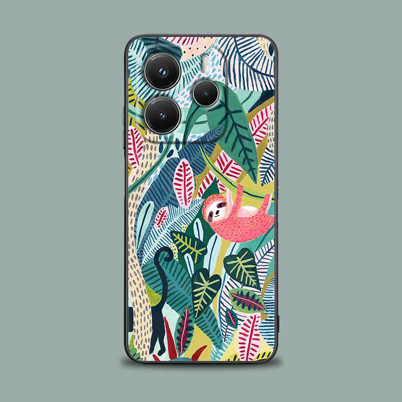 Чехол для телефона для Xiaomi Redmi 15C 14C 12C 13C 4G Note 15 14 13 12 11 10 Pro Plus 5G Обложка Джунгли Искусство Иллюстрация Змея Кошки Ленивец