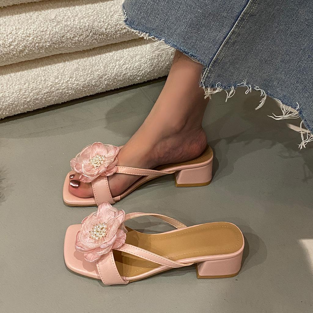 Модные женские сандалии Элегантные туфли на высоком каблуке Украшение цветами Сандалии с открытым носком Туфли на каблуке для вечеринки Модная повседневная уличная обувь