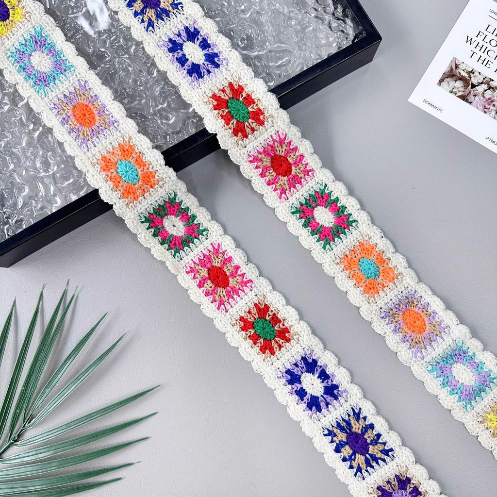 Этнический стиль многоцветное имитация ручной вязки крючком цветная хлопковая нить вышивка одежда обувь и шляпы декоративная тесьма кружевные аксессуары
