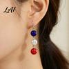 Durable Metal Earrings 1 Pair Independence Day for Women Red White Blue Beads Dangle Drop Nightclub Fashion Jewelry Earrings 4th of July Patriotic