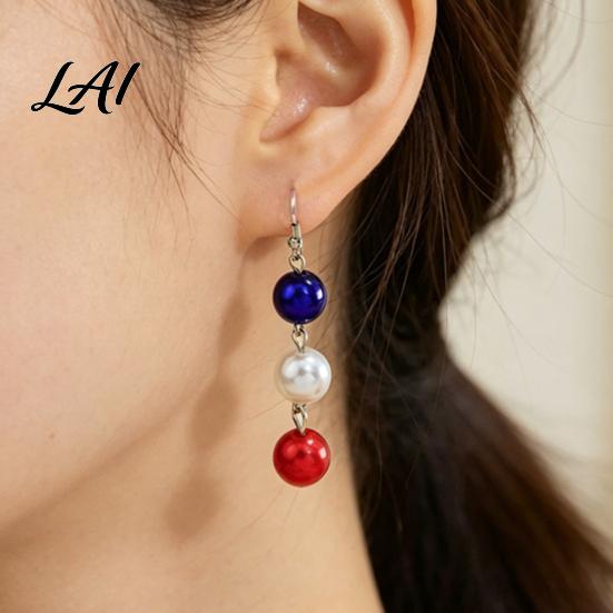 Durable Metal Earrings 1 Pair Independence Day for Women Red White Blue Beads Dangle Drop Nightclub Fashion Jewelry Earrings 4th of July Patriotic