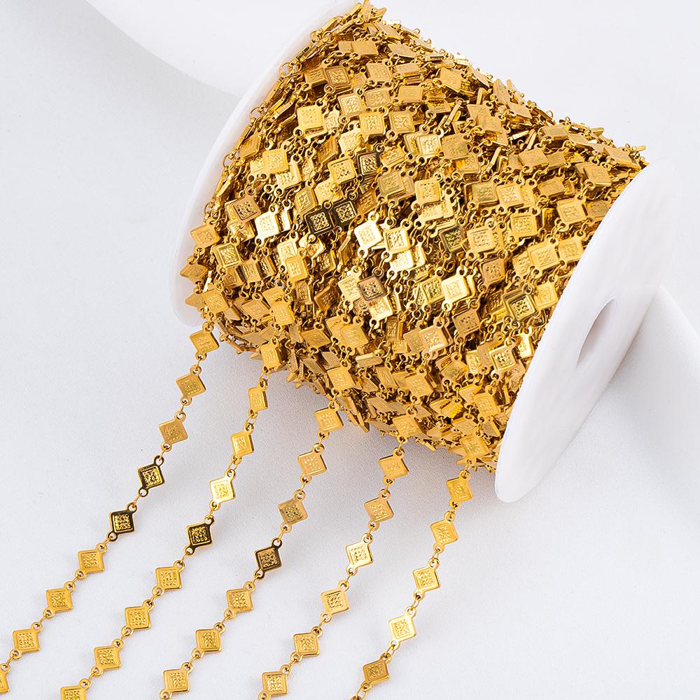 1M Stainless Steel Printed Dot Striped Square Necklace Chain Geometry Link Chains DIY Bracelet Accessory Jewelry Making Supplies