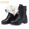 Women Winter Boots Genuine Leather Wool Thick Warm Women's Boots Casual Fashion Ankle Boots Ladies