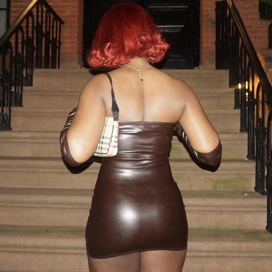 Сексуальное платье-труба из искусственной кожи в европейском и американском стиле 2024 года – осенняя женская одежда для ночных клубов