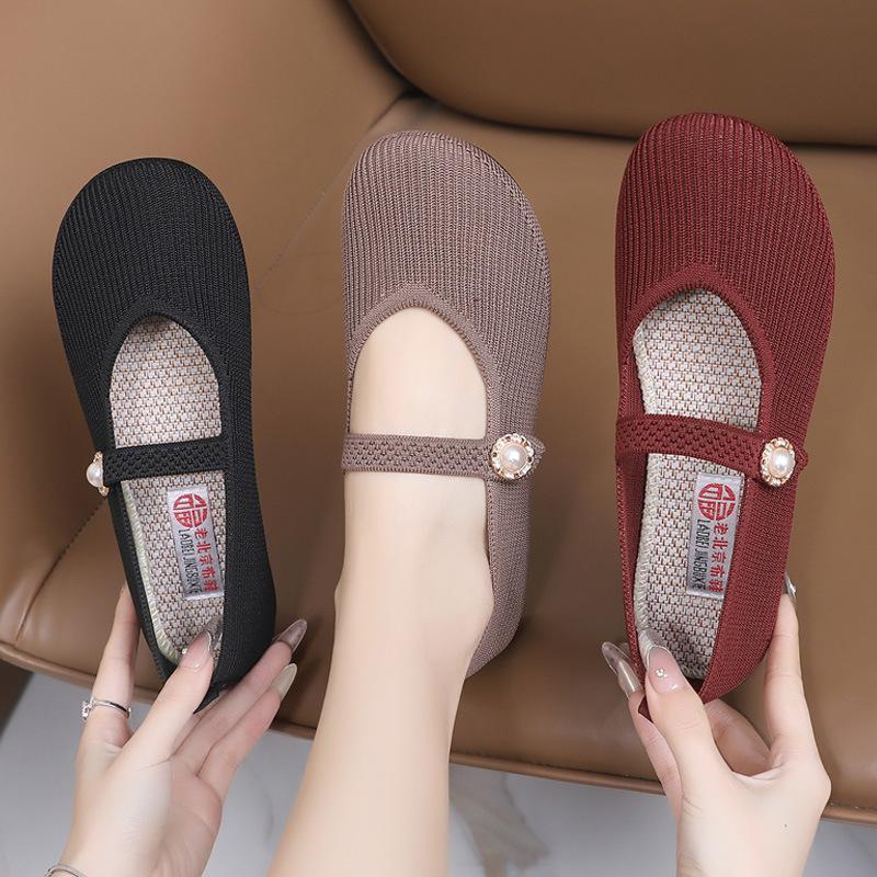 2025 новые женские туфли с дышащей плетеной поверхностью и мелким горлом, старые пекинские тканевые туфли, женская рабочая обувь, удобная мягкая подошва, обувь для мам