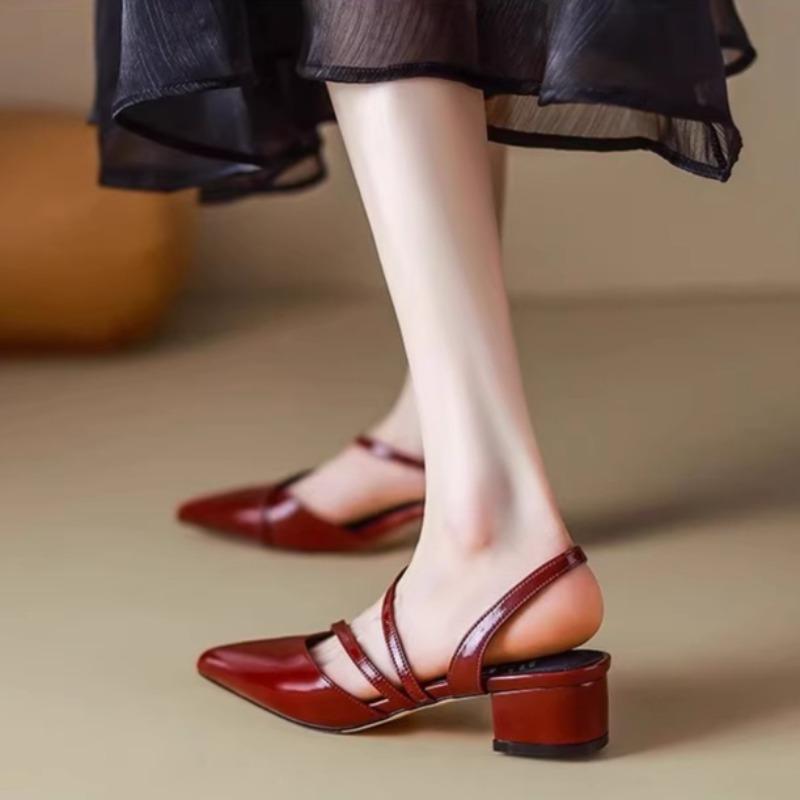 Модные сандалии баотоу женские летние с острым носком и неглубоким вырезом, с открытой пяткой, на ремешке-слинге, нескользящие туфли на низком каблуке