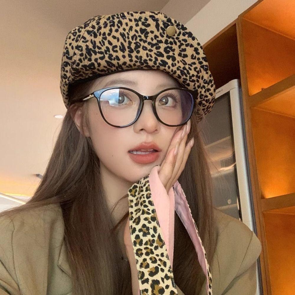 Леопардовый принт Художественная шляпа Y2K Восьмиугольная кепка Повседневный леопардовый берет Путешествия