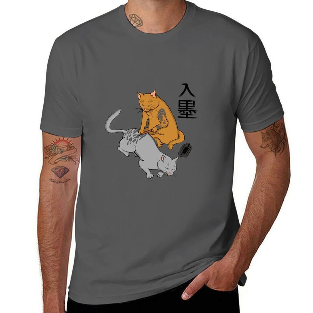 Irezumi Japanese Cats Tebori Tattoo Tshirt Basic Short Sleeve Tshirt For Unisex