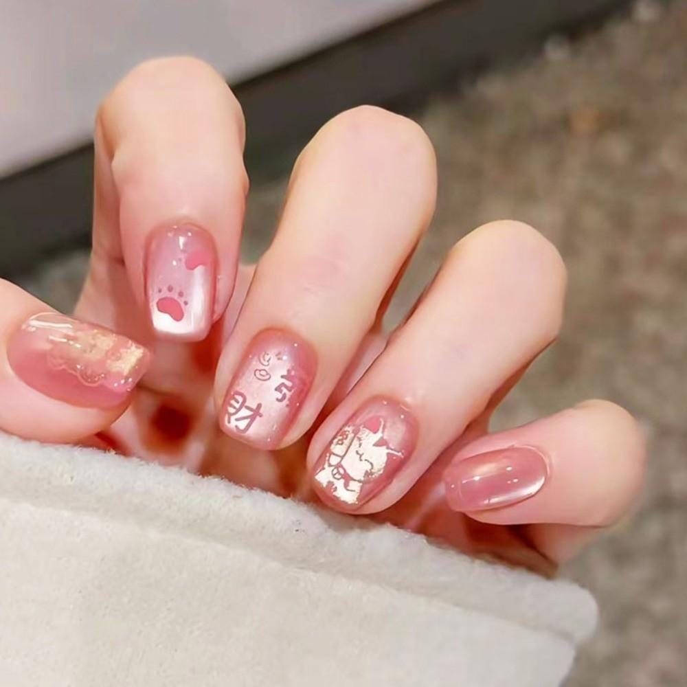 10 шт./Коробка Насыщенные Короткие Квадратные Накладные Ногти Маникюр DIY Прижимные Ногти с Гелевыми Стикерами Арт на Ногтях Многоразовые Накладные Ногти
